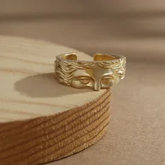 Maillard Style Open Rings For Unisex Featuring Electroplated Golden Zinc Alloy With  Face Design 4