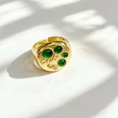 Oval Adjustable Ring For Women In Golden Plated Copper With Zircon Inlay, Electroplated Finish 3