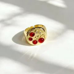Oval Adjustable Ring For Women In Golden Plated Copper With Zircon Inlay, Electroplated Finish 4