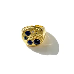 Oval Adjustable Ring For Women In Golden Plated Copper With Zircon Inlay, Electroplated Finish 5