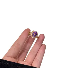 Oval Copper Ring For Women With Electroplated Gold Plating And Zircon Inlay, Elegant Gold Tone Jewelry 5