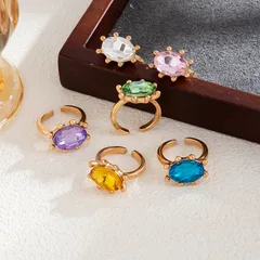 Oval Open Ring For Women In Gold Zinc Alloy With Claw Setting And Rhinestones Inlay 4