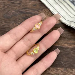Oval Open Ring For Women In Electroplated Copper With Zircon Inlay, Perfect For Spring
