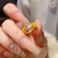 Oval Open Ring For Women In Gold Copper Featuring Electroplated Golden Plated Finish With Zircon Inlay