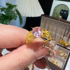 Oval Open Ring For Women In Gold Copper Featuring Electroplated Golden Plated Finish With Zircon Inlay 3