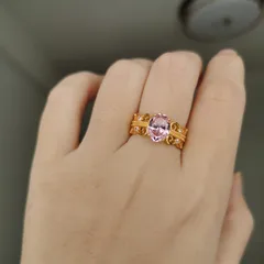 Oval Open Ring For Women In Gold Copper Featuring Electroplated Golden Plated Finish With Zircon Inlay 4