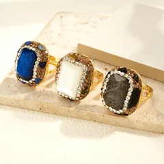 Oval Open Ring For Women Featuring 14K Real Gold Plated Alloy With Glass Inlay And 0.03µm Thickness, 1 Pc/Package 2