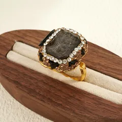 Oval Open Ring For Women Featuring 14K Real Gold Plated Alloy With Glass Inlay And 0.03µm Thickness, 1 Pc/Package 4