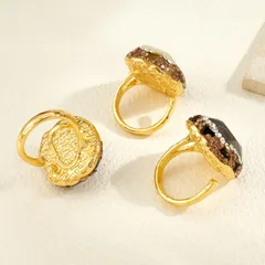 Oval Open Ring For Women Featuring 14K Real Gold Plated Alloy With Glass Inlay And 0.03µm Thickness, 1 Pc/Package 5