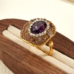 Oval Open Ring For Women 22K Real Gold Plated Alloy With Glass Inlay, 0.03µm Thickness, 1 Pc/Package 4