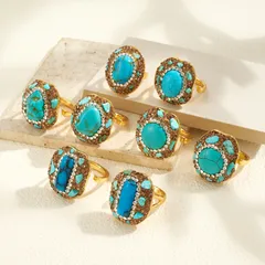 Oval Open Ring For Women, 1 Pc Package, Alloy Material With 22K Real Gold Plated 0.03µm Thickness And Rhinestones Inlay