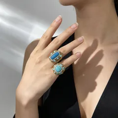 Oval Open Ring For Women, 1 Pc Package, Alloy Material With 22K Real Gold Plated 0.03µm Thickness And Rhinestones Inlay 2