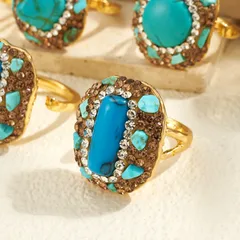 Oval Open Ring For Women, 1 Pc Package, Alloy Material With 22K Real Gold Plated 0.03µm Thickness And Rhinestones Inlay 3