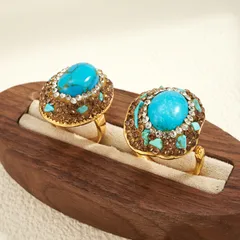 Oval Open Ring For Women, 1 Pc Package, Alloy Material With 22K Real Gold Plated 0.03µm Thickness And Rhinestones Inlay 5