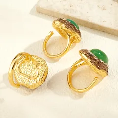 Oval Open Ring For Women 1 Pc Package Alloy 22K Real Gold Plated With 0.03µm Thickness And Natural Stone Inlay 5