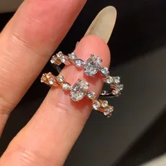 Oval Open Ring For Women In Silver, Electroplated Copper With Zircon Inlay 3