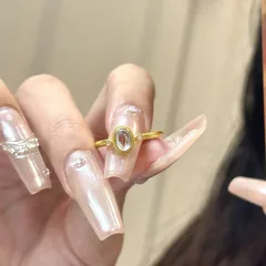 Oval Open Ring For Women With Stone Texture In Copper Featuring Artificial Gemstones And Electroplated Gold Plating
