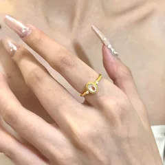 Oval Open Ring For Women With Stone Texture In Copper Featuring Artificial Gemstones And Electroplated Gold Plating 2