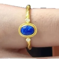 Oval Open Ring For Women With Stone Texture In Copper Featuring Artificial Gemstones And Electroplated Gold Plating 5