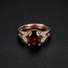Oval Open Ring For Unisex In Rose Gold Copper With Electroplated Golden Plating And Artificial Gemstones 3