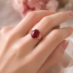 Oval Open Ring For Unisex In Rose Gold Copper With Electroplated Golden Plating And Artificial Gemstones 4