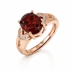 Oval Open Ring For Unisex In Rose Gold Copper With Electroplated Golden Plating And Artificial Gemstones 5
