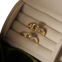 Oval Peridot Ring For Women, 2 Pieces Set Open Rings In Green With Zircon Inlay, Alloy Material 5