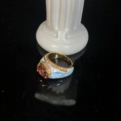 Oval Ring For Adults In Zinc Alloy With 18K Real Gold Plated Finish And Rhinestone Inlay Featuring 0.01µm Plating Thickness