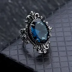Oval Unisex Alloy Ring For Everyday Wear Featuring Antique Silver Plated Finish With 0.03µm-0.05µm Thickness And Rhinestone Inlay