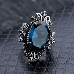 Oval Unisex Alloy Ring For Everyday Wear Featuring Antique Silver Plated Finish With 0.03µm-0.05µm Thickness And Rhinestone Inlay 2