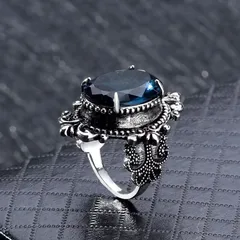 Oval Unisex Alloy Ring For Everyday Wear Featuring Antique Silver Plated Finish With 0.03µm-0.05µm Thickness And Rhinestone Inlay 4