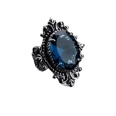 Oval Unisex Alloy Ring For Everyday Wear Featuring Antique Silver Plated Finish With 0.03µm-0.05µm Thickness And Rhinestone Inlay 5