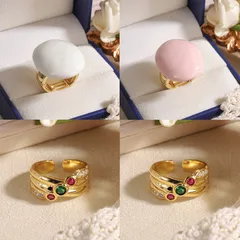 Oval White Zircon Ring For Women, 18K Real Gold Plated With 0.03µm-0.05µm Thickness, 1 Piece