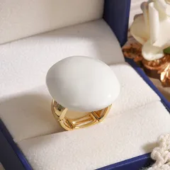 Oval White Zircon Ring For Women, 18K Real Gold Plated With 0.03µm-0.05µm Thickness, 1 Piece 2