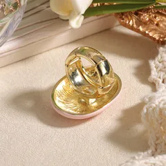 Oval White Zircon Ring For Women, 18K Real Gold Plated With 0.03µm-0.05µm Thickness, 1 Piece 5