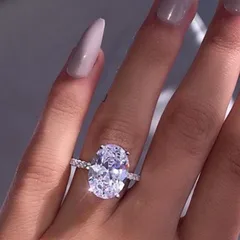 Oval Zinc Alloy Unisex Ring For Everyday Wear Featuring White K Plated Finish With 0.05µm-0.08µm Thickness And Rhinestone Inlay