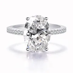 Oval Zinc Alloy Unisex Ring For Everyday Wear Featuring White K Plated Finish With 0.05µm-0.08µm Thickness And Rhinestone Inlay 3