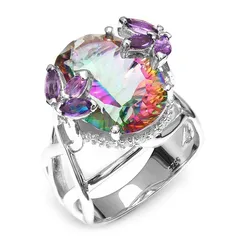 Oval Zinc Alloy Unisex Ring For Everyday Wear Featuring White K Plated Finish With 0.05µm-0.08µm Thickness And Rhinestone Inlay 2