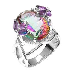 Oval Zinc Alloy Unisex Ring For Everyday Wear Featuring White K Plated Finish With 0.05µm-0.08µm Thickness And Rhinestone Inlay 3