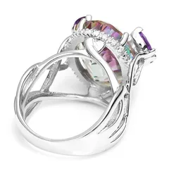 Oval Zinc Alloy Unisex Ring For Everyday Wear Featuring White K Plated Finish With 0.05µm-0.08µm Thickness And Rhinestone Inlay 4