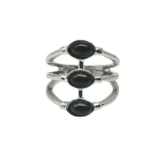 Oval Zinc Alloy Ring For Women Featuring Dyed Black Agate Inlay With Electroplated Finish 5