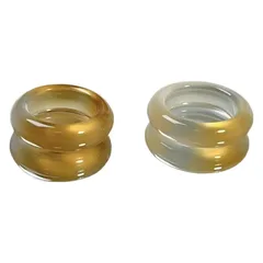 Pastoral Solid Color White Agate Band Ring For Unisex Featuring Agate Inlay 5