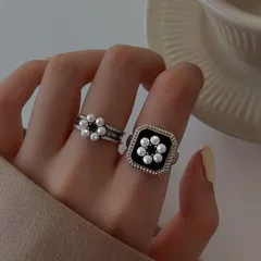 Pearl Drip Glaze Ring For Women Vintage Style High End Luxury Index Finger Ring Open Band Ring Live Broadcast Alloy Geometric Pattern