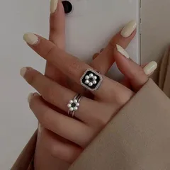 Pearl Drip Glaze Ring For Women Vintage Style High End Luxury Index Finger Ring Open Band Ring Live Broadcast Alloy Geometric Pattern 4