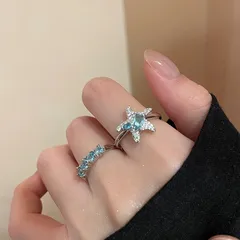 Pentagram Open Ring For Women In Alloy With Rhinestones, Featuring 0.03µm Coating Thickness And Asymmetrical Design
