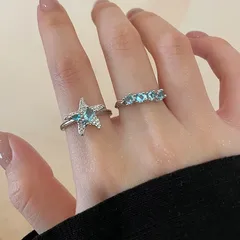 Pentagram Open Ring For Women In Alloy With Rhinestones, Featuring 0.03µm Coating Thickness And Asymmetrical Design 2