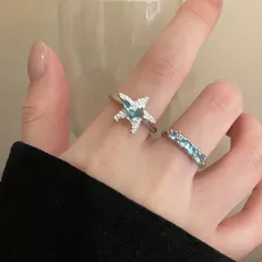 Pentagram Open Ring For Women In Alloy With Rhinestones, Featuring 0.03µm Coating Thickness And Asymmetrical Design 3
