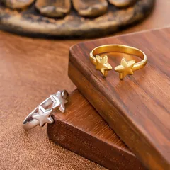 Pentagram Open Ring For Women In 304 Stainless Steel Featuring A Golden Finish