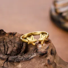 Pentagram Open Ring For Women In 304 Stainless Steel Featuring A Golden Finish 2