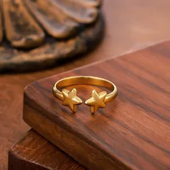 Pentagram Open Ring For Women In 304 Stainless Steel Featuring A Golden Finish 4